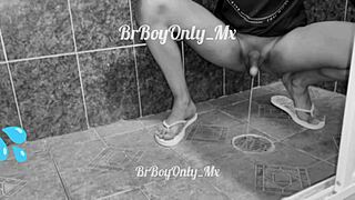 she steps in shower and lets loose piss stream casually