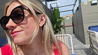 Cheating on best friend with her muscular husbands huge cock poolside blowjob
