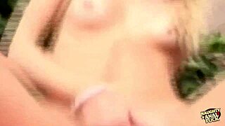 little blonde slut toys pussy for outdoor deep anal prep