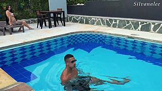 Silvana Lee tempts lucky fitness guy with her huge curvy body by the pool 💦🔥