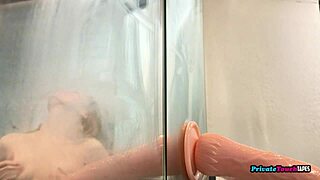 skinny russian blonde deepthroats huge dildo while fingering wet pussy solo