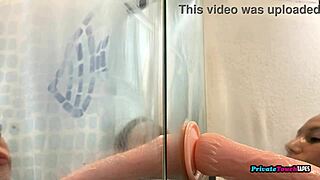 skinny russian blonde deepthroats huge dildo while fingering wet pussy solo