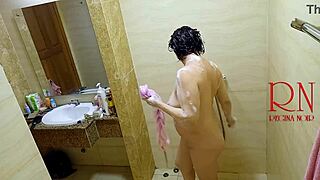 Voyeur Catches Curvy Dorm Shower Babe Regina Noir NAKED Washing OILED TITS and PUSSY