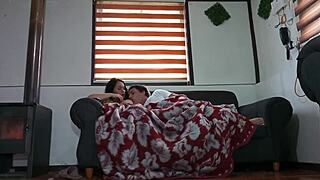 Movie night with stepmom turns into wild taboo fucking on the couch