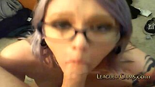 gothic glasses girl sneaks a close-up stranger blowjob on cam till she squirts hard