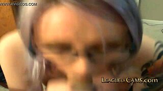 gothic glasses girl sneaks a close-up stranger blowjob on cam till she squirts hard