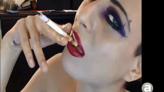 hey fetish babe in pantyhose gloves smokes squirts satin feet play