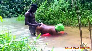 Fierce hardcore DOGGY creampie bang by the stream