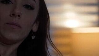 Watch Cute Teen Share Stepdad's Cock on Sofa During Scary Movie Orgy!