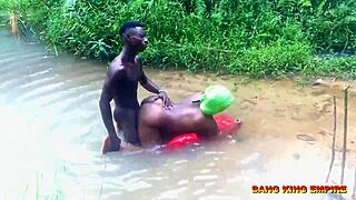 Fierce hardcore DOGGY creampie bang by the stream
