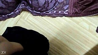 Step sis pink leopard bra cumshot in black lingerie 💦😍