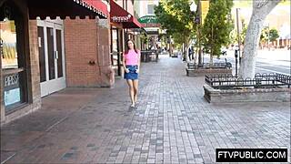 Bold Flexible Teen Gymnast Flashes Tits Upskirt in Public Street