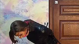 Bound crossdresser gagged in armbinder awaits fate?