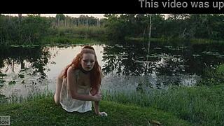 Submissive slut crawls from lagoon on knees to rim ass and guzzle piss in outdoor humiliation
