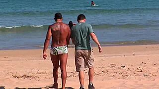 Babalu takes double cocks in ass pussy mouth on beach