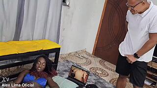 i catch busty babe masturbating to porn and she pulls me in for wet pussy fuck