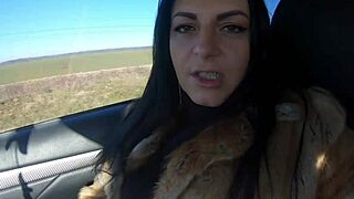 A cheating wife in fur coat shops with husband's friend then sucks his cock outdoors