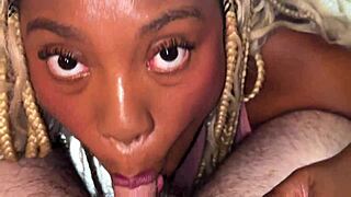 kara nate's ebony babe bareback rides huge interracial cock pov style