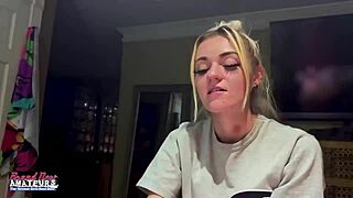 hey sassy petite mature blonde rubbing nipples fingering shaved twat deep