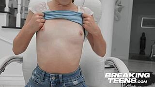 petite horny 18yo redhead teen shows small tits licks balls deepthroats hard