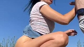 Gabriella kneels as my slave taking cumshot deeper in mouth than pussy ever gets