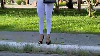 powerful blonde takes double penetration outdoor public pounding