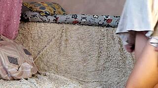 Young pregnant pretty blonde glasses girl masturbates shaved pussy ass solo bathroom