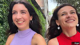 Cute brunette neighbors suck huge cock deep then facial cumwalk public