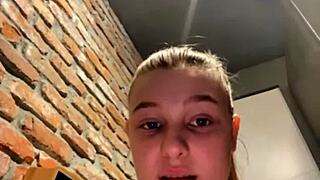 blonde bbw teen squirts massively during gym public quickie