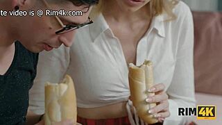 Nerd couple rims asses wildly on sofa in fetish play