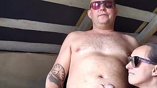 stepsister moans as i grope her tight pussy while she strokes my cock to huge cumshot