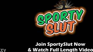 skinny workout girl's round ass jiggles on slim legs with puffy pussy lips bulging in one-piece swimsuit