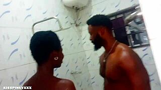 Ebony babe meets male friend for first softcore bedroom play