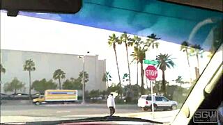 ROAD HEAD ON LAS VEGAS BOULEVARD WITH PETITE SLUT'S MOUTH FULL OF COCK