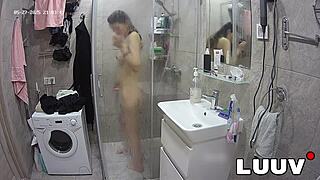 tattooed alice shaves smooth pussy flashes natural tits in shower for evening show