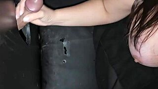 Young wife flashes gloryhole then takes big black cock deep in cabin with hubby watching