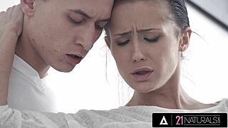 oh damn petite brunette's tight ass pounded hard on those stairs!