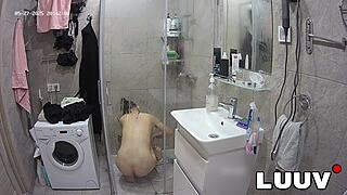 tattooed alice shaves smooth pussy flashes natural tits in shower for evening show