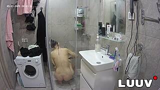 tattooed alice shaves smooth pussy flashes natural tits in shower for evening show