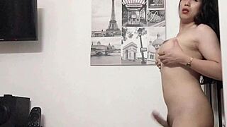 hey check out this big boobs ladyboy stroking her cock during workout