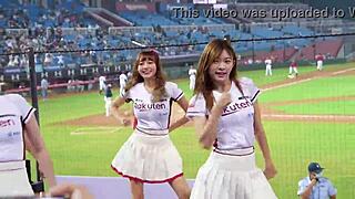 detailed looks at sexy baseball cheerleaders dancing with perfect bodies up close