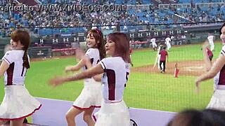 detailed looks at sexy baseball cheerleaders dancing with perfect bodies up close