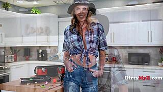 Wow, fishing rod ritual success! Tall Australian blonde's long legs spread for huge monster cock boning!