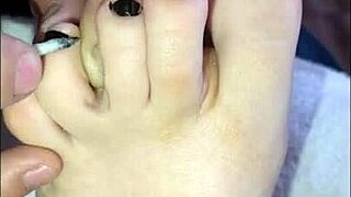 petite latina teases sexy bare feet to fans while chatting