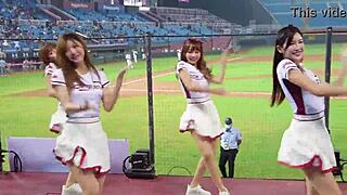 detailed looks at sexy baseball cheerleaders dancing with perfect bodies up close