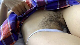 wanna see this hairy asian milf's pussy drip cumshots up close??