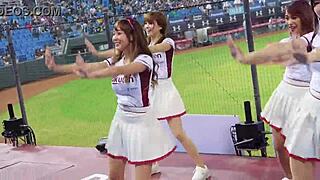 detailed looks at sexy baseball cheerleaders dancing with perfect bodies up close