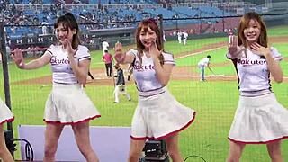 detailed looks at sexy baseball cheerleaders dancing with perfect bodies up close