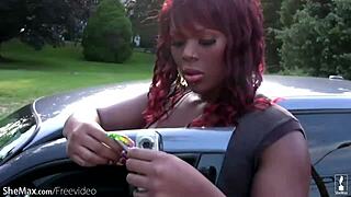 Chubby black shemale shakes her massive ass while stroking thick shecock eagerly