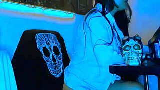 wonderful blue spreads legs wide masturbating with huge dildo live for fans